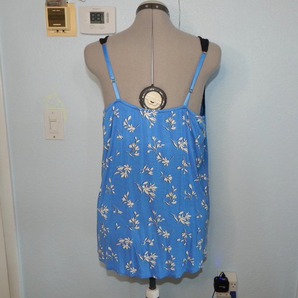 Soma Size L Blue White Floral Tank Top Built in Bra Adjustable Shirt Sleepwear - Picture 5 of 10